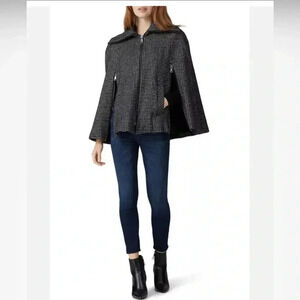 Nanette Lepore Black & White Houndstooth Zip-Front Cape